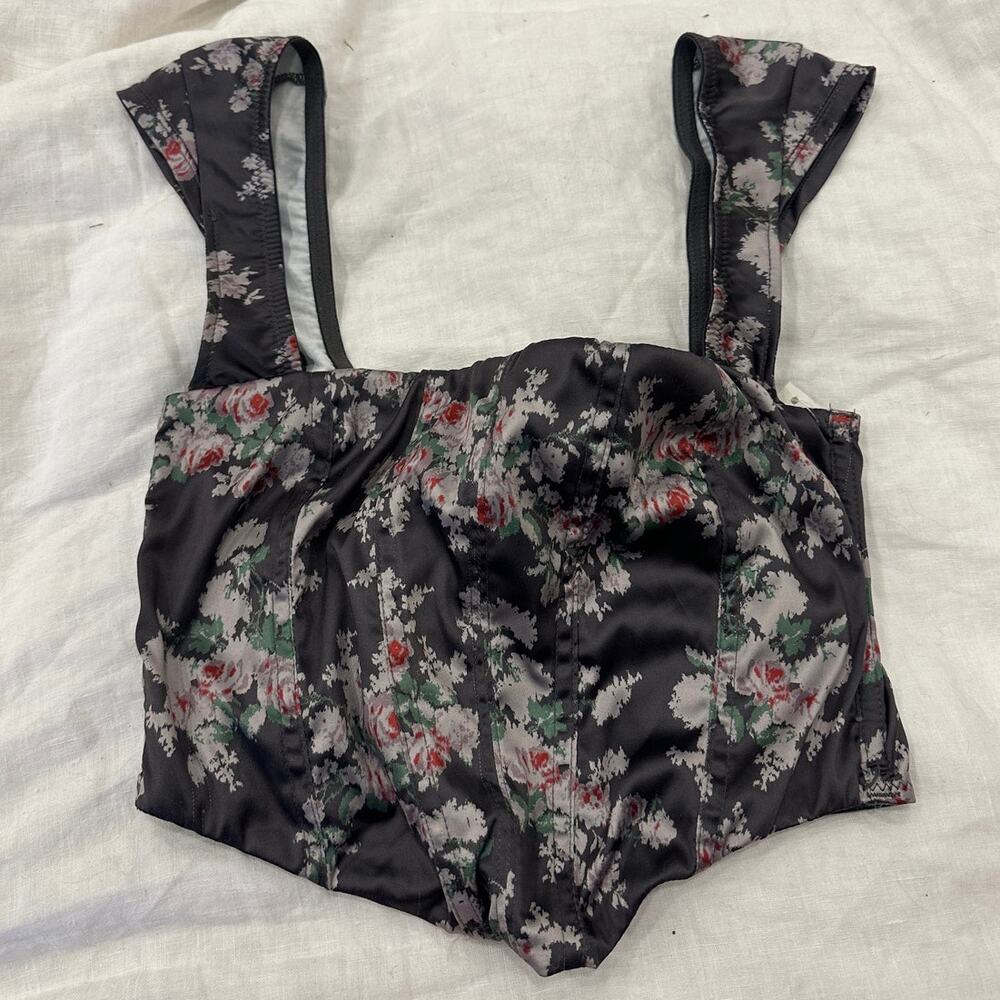 Out From Under Women’s Small Corset Charcoal Grey Floral Corset Top